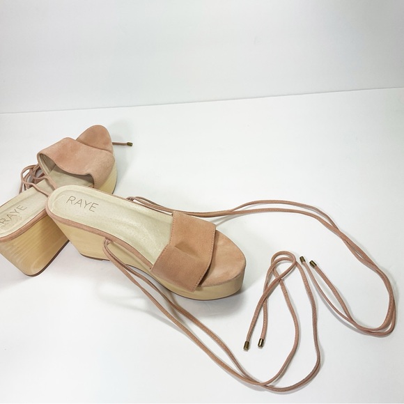Raye Finley Ankle Tie Wood Wedge Sandals in Ballet Pink Suede - Picture 9 of 12